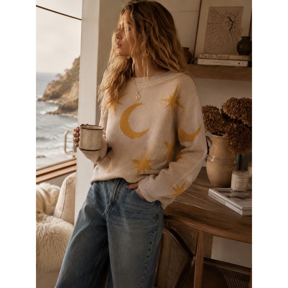 Apricot Natural Constellation Pullover Sweater 
Size Medium • NWT • Stone/Cream
